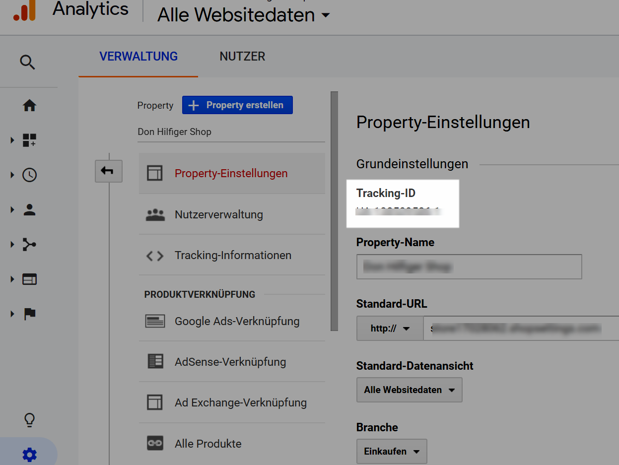 Tracking ID im Google Analytics kopieren