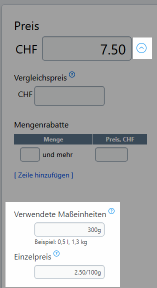 Preis pro Einheit eintragen