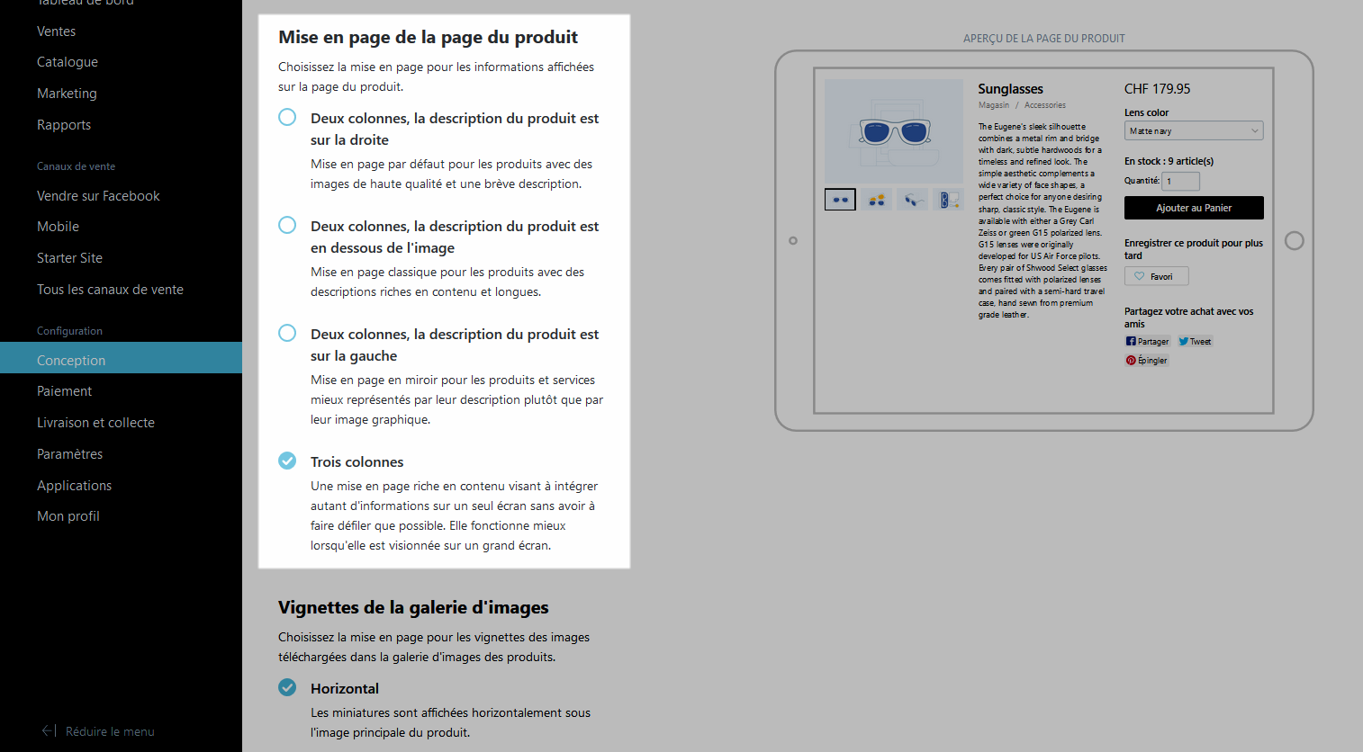 Mise en page de la page produit