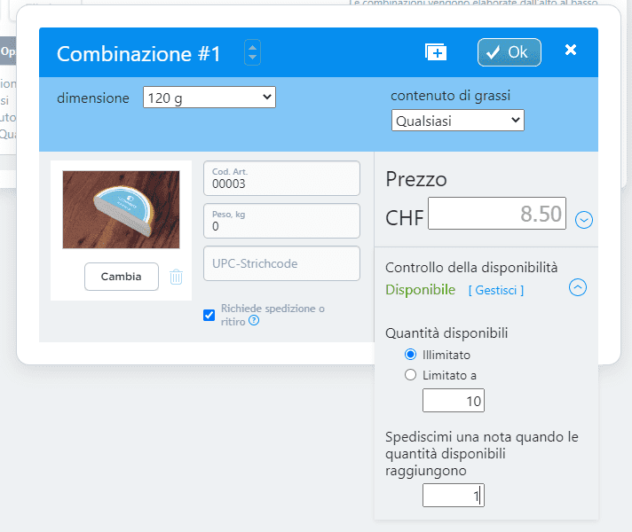 disponibilita di combinazioni