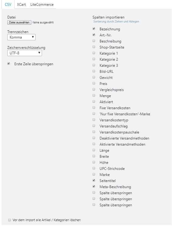 File hochladen und Produkte importieren