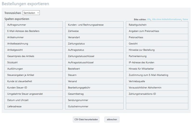 Bestellungen exportieren 2