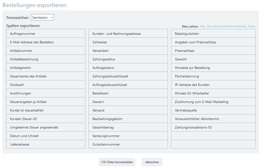 Bestellungen exportieren 2