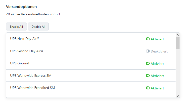 UPS Versandoptionen