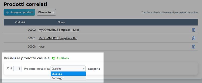 prodotti correlati - scegliere categoria
