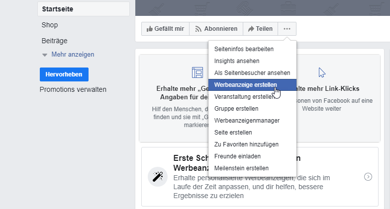 Webeanzeige erstellen Facebook