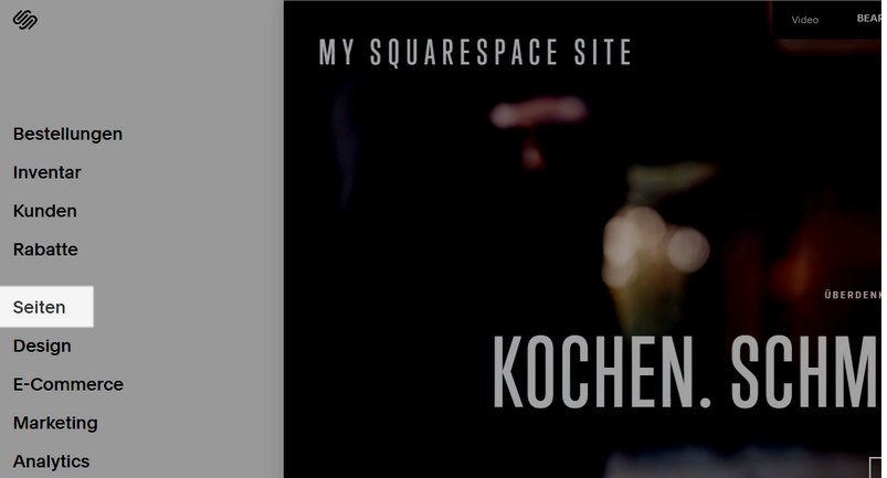 Auf Squarespace Seiten im Startmenü anwählen