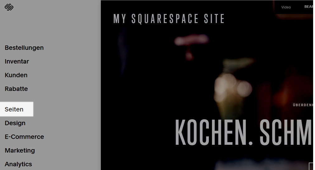 Auf Squarespace Seiten im Startmenü anwählen