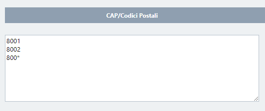 aggiungi codici postali - zone di spedizioni