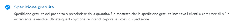 spedizione specifica per prodotto - spedizione gratuita