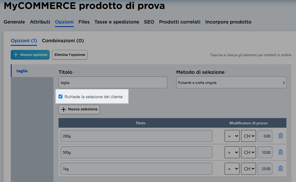 scelta di opzione obligatoria