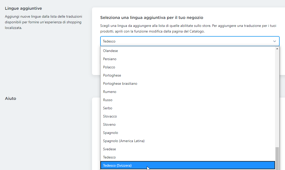 scegliere una seconda lingua per il negozio
