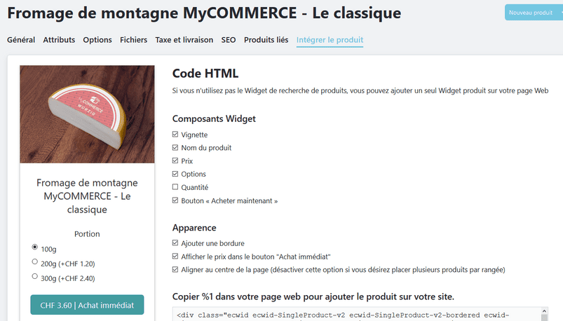 Intégrer le produit 