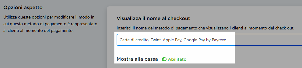 opzioni aspetto payrexx