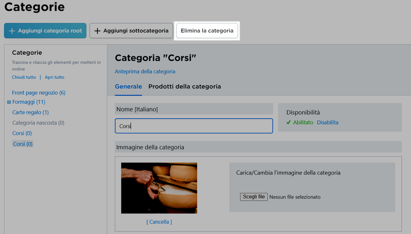 eliminare categoria