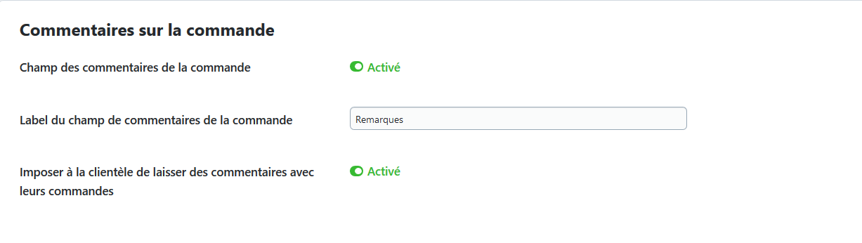 Commentaires sur la commande