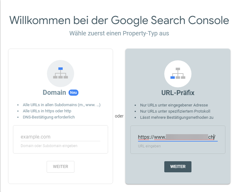 URL-Präfix-Property-Typ eingeben