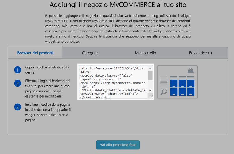 copiare i codici widget