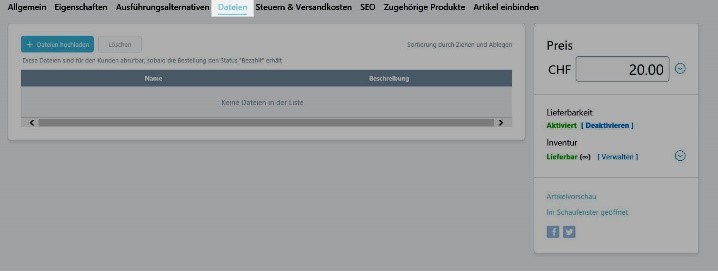 Digitales Produkt hinzufuegen