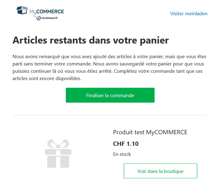Articles restants dans votre panier E-mail