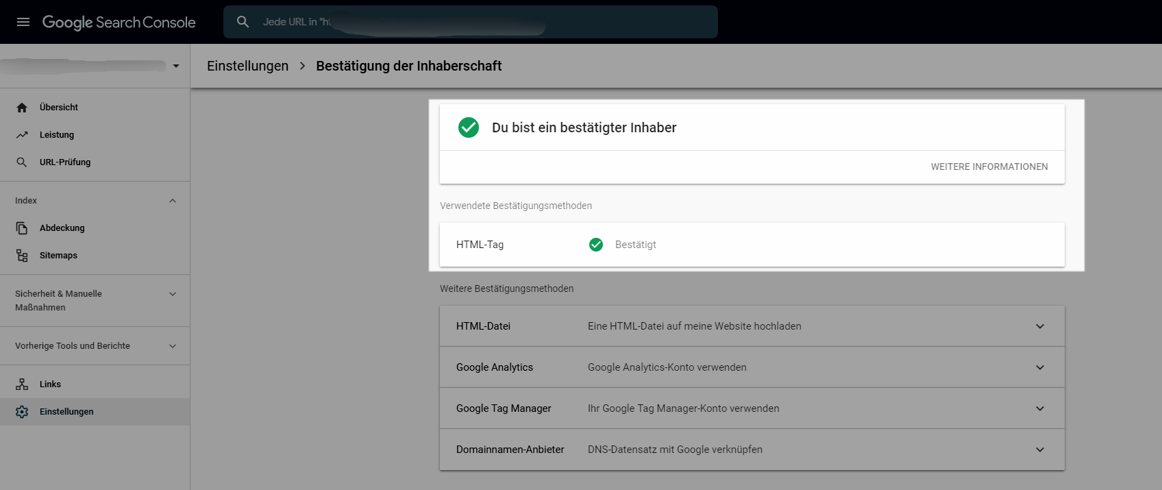  Bestätigung der Inhaberschaft in der Google Search Console