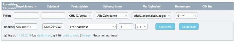 Gutscheincode bearbeiten 2