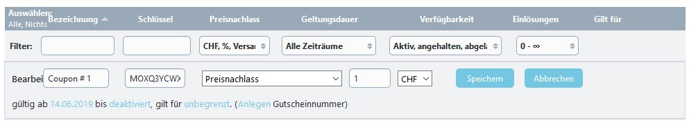 Gutscheincode bearbeiten 2