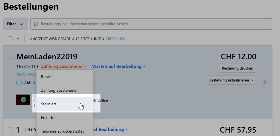 Bestellungen stornieren